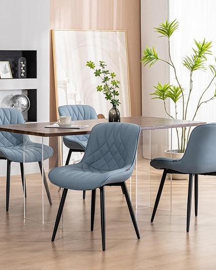YOUNUOKE Dining Chairs Set of 2 Mid Century Modern Kitchen Chair Comfortable Upholstered Faux Leather Dinner Chairs for Kitchen Dining Room, Blue - LeafyLoom