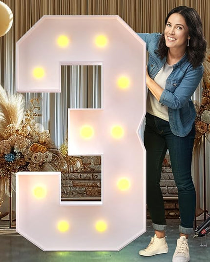Rielmox Marquee Light Up Number 3, 4FT Large Birthday Decorations Party Decor White Anniversary Decoration w/Warm Lights for Boys Girls Kids Teens Adults - LeafyLoom