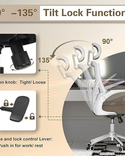 Ergonomic Office Chair, High Back Mesh Desk Chair with Thick Molded Foam Cushion, Coat Hanger, Adjustable Headrest, Lumbar Support, Tilt & Lock Function - Task Computer Chair (Brown) - LeafyLoom
