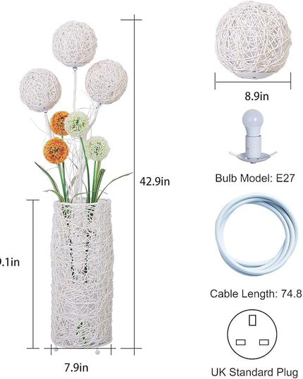 Modern Pastoral LED Floor Lamp: Decorative Hand-Woven Rattan Flower Night Light - Creative Standing Smart Lamp for Reading Living Room Bedroom Tea Room Club - LeafyLoom