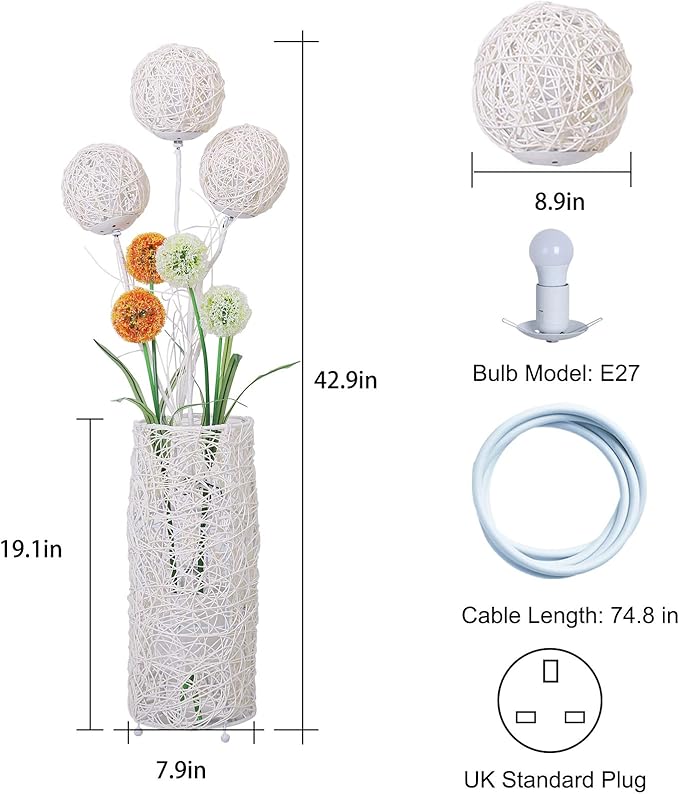 Modern Pastoral LED Floor Lamp: Decorative Hand-Woven Rattan Flower Night Light - Creative Standing Smart Lamp for Reading Living Room Bedroom Tea Room Club - LeafyLoom