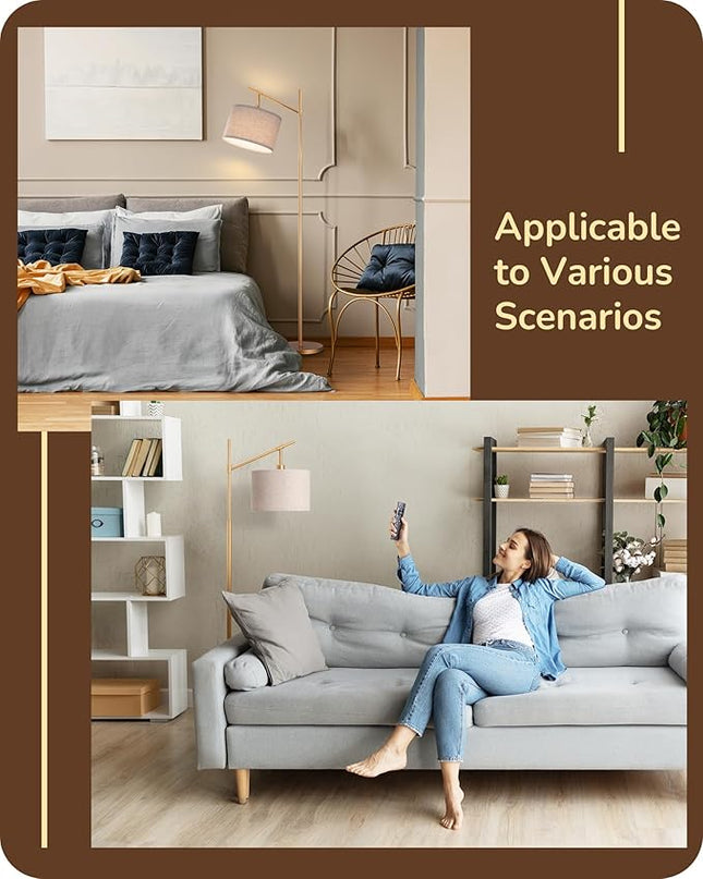 EDISHINE Modern Dimmable Floor Lamp, 63.8" Standing Lamp with Remote Control, E26 Socket, Acr Floor Lamp with Beige Shade for Bedroom, Living Room, Office, LED Bulb Included (Gold) - LeafyLoom