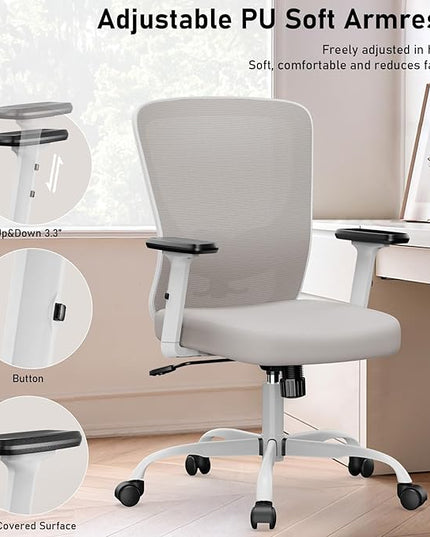 Office Chair, Ergonomic Desk Chair with Adjustable High Back, Breathable Mesh Computer Chair with Adjustable Armrests, Rolling Swivel Comfy Task Chairs, Executive Chair for Home Office - LeafyLoom