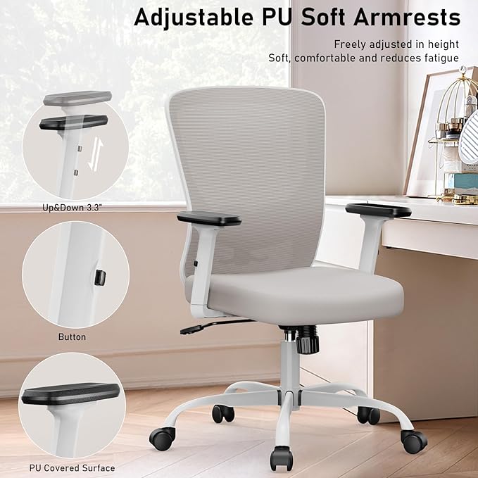 Office Chair, Ergonomic Desk Chair with Adjustable High Back, Breathable Mesh Computer Chair with Adjustable Armrests, Rolling Swivel Comfy Task Chairs, Executive Chair for Home Office - LeafyLoom