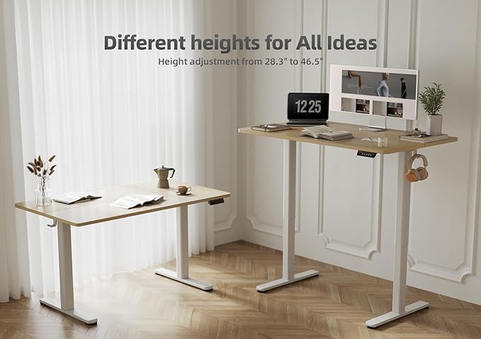 Electric Standing Desk, Adjustable Height Stand up Desk, 48x24 Inches Sit Stand Home Office Desk with Splice Board,Natural Top - LeafyLoom