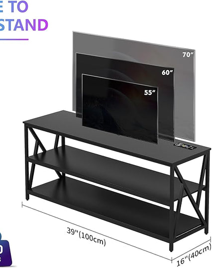 Lvifur LED TV Stand up to 70''Televisions, Farmhouse TV Console Table with RGB 24 Colors Dimmable, Industrial Entertainment Center with Human Body Sensor for Living Room Bedroom - LeafyLoom