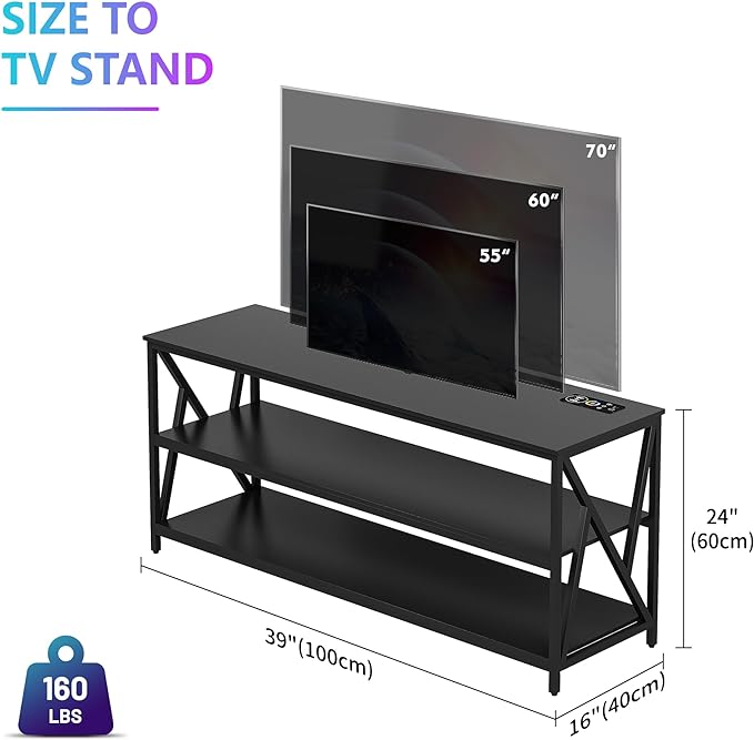 Lvifur LED TV Stand up to 70''Televisions, Farmhouse TV Console Table with RGB 24 Colors Dimmable, Industrial Entertainment Center with Human Body Sensor for Living Room Bedroom - LeafyLoom