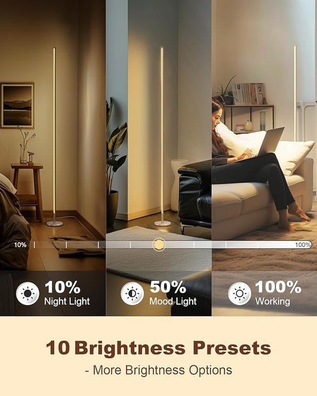 TACAHE Minimalist Corner Floor Lamp - 2700K-6500K Dimmable LED Night Light - Modern Standing Mood Lamp with Remote Control for Living Room, Bedroom - 57" 12W - Gold - 1Pack - LeafyLoom