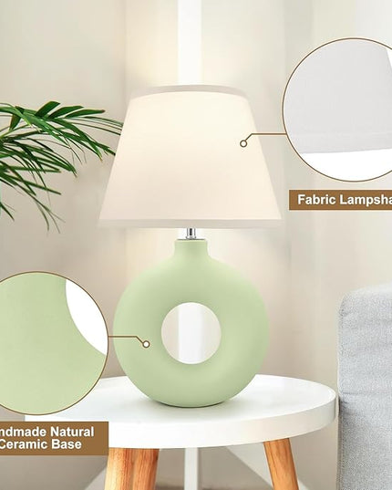 Green Ceramic Table Lamp for Living Room Bedroom, 21" Modern Bedside Lamps for Kids Room 3 Color Temperature Small Table Lamps for Night Stands, Dorm, Dining Room, Home Décor (Bulb Included) - LeafyLoom