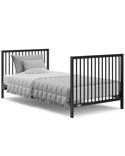 Graco Teddi 4-in-1 Convertible Mini Crib with Bonus Water-Resistant Mattress (Black) – GREENGUARD Gold Certified, 2.75-Inch Mattress Included, Convenient Size, Easy 30-Minute Assembly - LeafyLoom