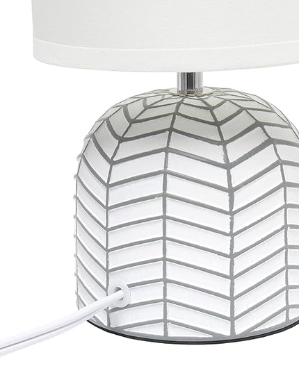 Simple Designs LT1137-WHT 10.43" Petite Contemporary Webbed Waves Base Bedside Table Desk Lamp w White Fabric Drum Shade for Home Decor, Bedroom, Living Room, Entryway, Office, White - LeafyLoom