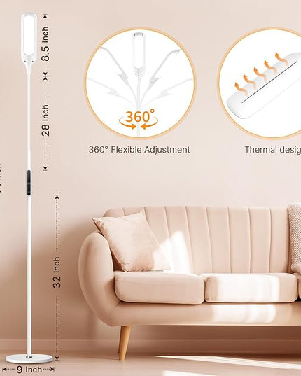 Syrinx Floor Lamp, Floor LED Lamp/LED Light Lamp/Remote Control & Touch/Adjustable Flexible Gooseneck (White) - LeafyLoom