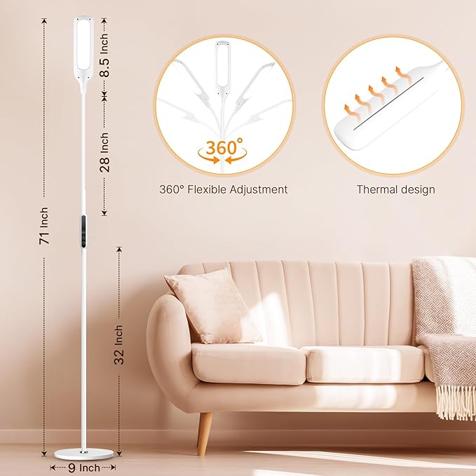 Syrinx Floor Lamp, Floor LED Lamp/LED Light Lamp/Remote Control & Touch/Adjustable Flexible Gooseneck (White) - LeafyLoom
