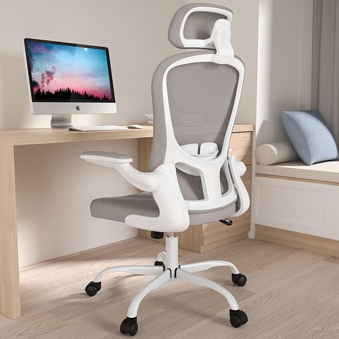 Office Chair, High Back Ergonomic Desk Chair, Breathable Mesh Desk Chair with Adjustable Lumbar Support and Headrest, Swivel Task Chair with flip-up Armrests, Executive Chair for Home Office - LeafyLoom