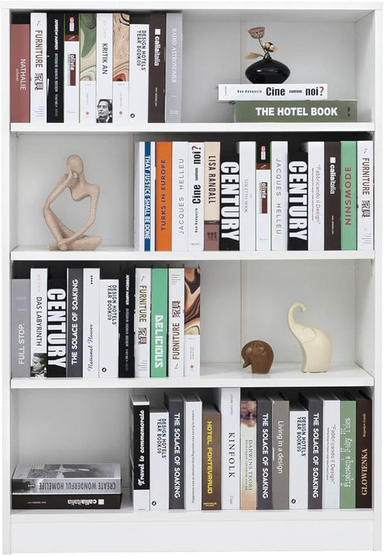 Farini White Bookshelf for Bedroom 4 Shelf Office Bookcase 48 Inches Tall Modern Wood Bookshelf for Living Room 4 Tier Wide Manga Bookshelf Library Bookcase - LeafyLoom
