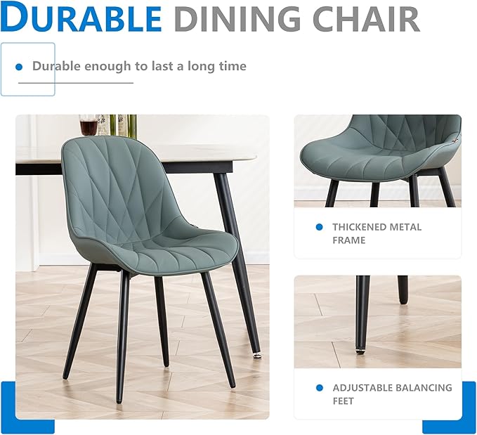 YOUNIKE Dining Chairs Set of 2, GrayishGreen Elegant Kitchen & Dining Room Chairs, Modern Faux Leather Padded Dining Chair, Armless Upholstered Bedroom Side Chairs Dinner Chairs Dinning Chairs - LeafyLoom