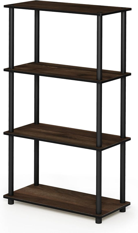Furinno Turn-N-Tube 4-Tier Multipurpose Shelf Display Rack, Round Tubes, Columbia Walnut/Black - LeafyLoom