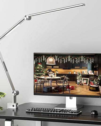 LED Desk Lamp, Desk Light for Home Office, Dual Light Source, Eye-Caring Optical Lens, 5 Color Modes & Brightness, 18W Brightest, Swing Arm Office Lamp, Clamp Lamp, Work Light, Task Light - LeafyLoom