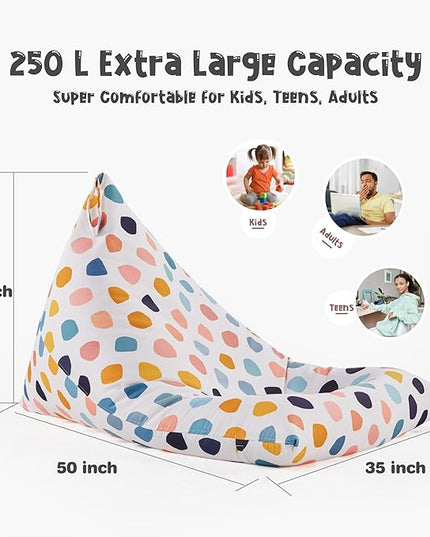 Nobildonna Stuffed Animal Storage Bean Bag for Kids (No Filler), Extra Large 250L Bean Bag Chair Cover Only, Washable Beanbag Without Filling Soft Premium Canvas Stuffable Bean Bag Cover (Pebble) - LeafyLoom