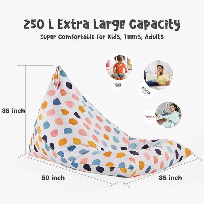 Nobildonna Stuffed Animal Storage Bean Bag for Kids (No Filler), Extra Large 250L Bean Bag Chair Cover Only, Washable Beanbag Without Filling Soft Premium Canvas Stuffable Bean Bag Cover (Pebble) - LeafyLoom