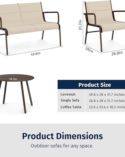 EAST OAK 4-Piece Patio Furniture Set, Waterproof Outdoor Furniture Set, Patio Sofa with Coffee Table for Balcony or Porch, 4 Seats Patio Conversation Sets for Backyard in Beige - LeafyLoom