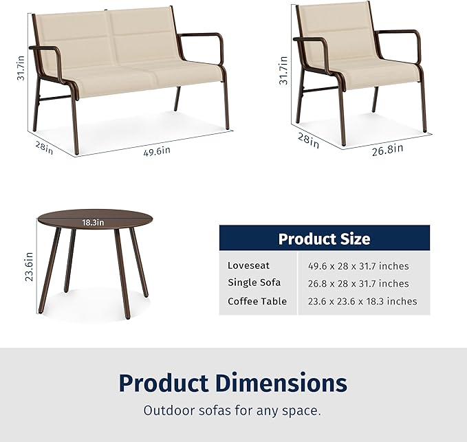 EAST OAK 4-Piece Patio Furniture Set, Waterproof Outdoor Furniture Set, Patio Sofa with Coffee Table for Balcony or Porch, 4 Seats Patio Conversation Sets for Backyard in Beige - LeafyLoom