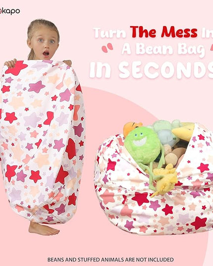 Wekapo Stuffed Animal Storage Bean Bag Chair Cover for Kids | Stuffable Zipper Beanbag for Organizing Children Plush Toys Large Premium Cotton Canvas (Large star, X-Large) - LeafyLoom