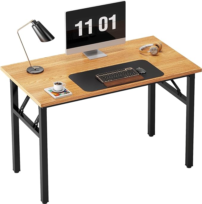 Need 39.4 inches Computer Desk for Small Space Small Folding Table Small Writing Desk Compact Desk Foldable Desk with BIFMA Certification, No Install Needed, Teak - LeafyLoom