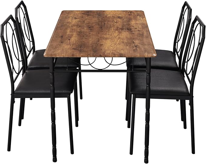 VECELO 5 Pieces Sets,43.3" Table&Chairs for 4,Industrial Counter Height Tabletop with Bar Stools, Rectangle Breakfast Chairs, Living Room, Apartment, Dining Table for 4, Brown - LeafyLoom