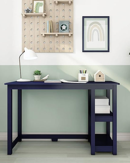 Max & Lily Solid Wood Desk With Shelves, 47 Inches, Blue - LeafyLoom