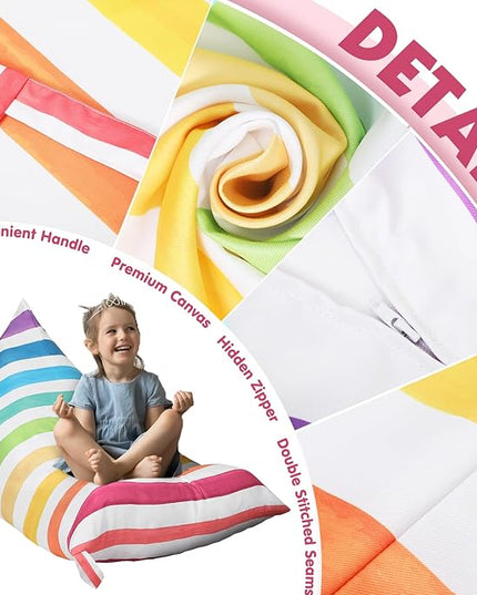 Stuffed Animal Storage Bean Bag Chair Cover Organizer Extra Large Beanbag Stuffed Animal Holder Canvas Stuff Animal Storage Sleeping Storage Bean Bag Chair Without Filling for Kids (Rainbow Style) - LeafyLoom