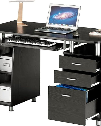 Techni Mobili 47.25" Ergonomic Computer Drawers & File Cabinet for Home Office Storage, Espresso Writing Desk, ONE SIZE - LeafyLoom