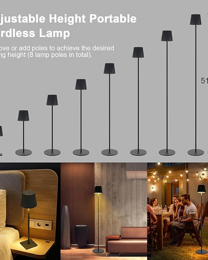 Neoglint Cordless Floor Lamp for Outdoor/Indoor, Touch Control Adjustable Height LED Lamp, Dimmable Rechargeable Battery Operated Lamp for Bedroom, Living Room, Patio (Round) - LeafyLoom