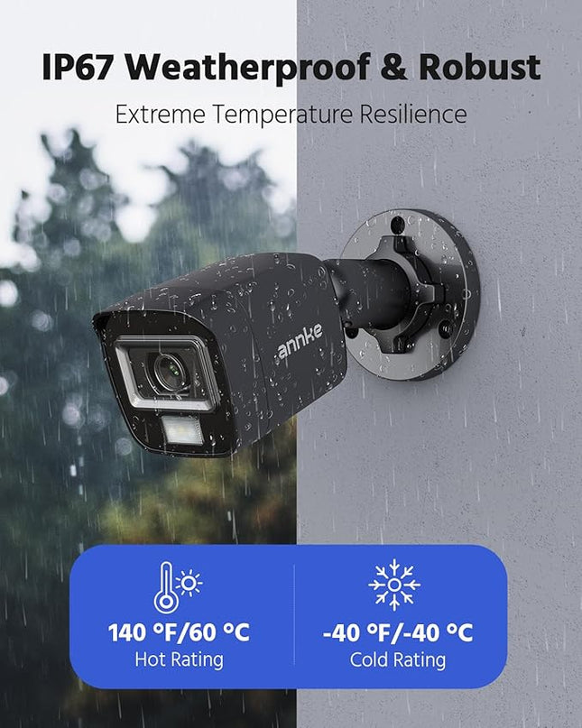 ANNKE 8CH H.265+ 3K Lite Wired Security Camera System with AI Human/Vehicle Detection, 4 x 1920TVL 2MP CCTV IP67 Cameras with Smart Dual Light for Outdoor Use, Color Night Vision, 1TB Hard Drive ANNKE