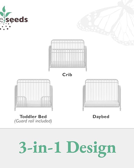 Little Seeds Ivy 3-in-1 Convertible Metal Crib, Off White - LeafyLoom