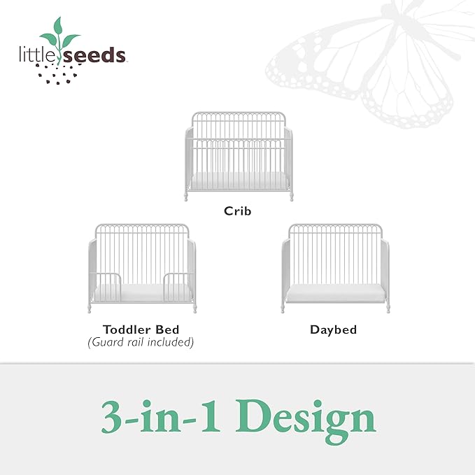 Little Seeds Ivy 3-in-1 Convertible Metal Crib, Off White - LeafyLoom