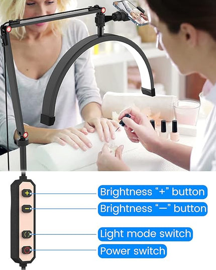 Yofuly Lash Light for Eyelash Extensions, Portable Half Moon Desk Lamp, Esthetician Light for Tattoo Artists, Nail Tech, Eyelash Lamp with Phone Holder | 3000-6000K | 10 Brightness Adjustable - LeafyLoom