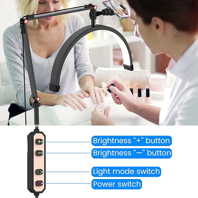 Yofuly Lash Light for Eyelash Extensions, Portable Half Moon Desk Lamp, Esthetician Light for Tattoo Artists, Nail Tech, Eyelash Lamp with Phone Holder | 3000-6000K | 10 Brightness Adjustable - LeafyLoom