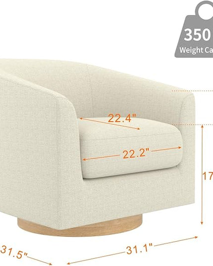 MUUEGM Accent Chair with Arms, 360 Degree Swivel Accent Chair with Wood Base, Modern Barrel Chair for Living Room, Bedroom, Waiting Room, Fully Assembled,Performance Fabric in Gesso White - LeafyLoom