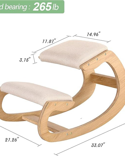 Predawn Ergonomic Kneeling Chair,Rocking Knee Chair Upright Posture Chair for Home Office Meditation Wooden & Linen Cushion-Office Chair for Back Neck Pain Relief & Improving Posture (White Oak) - LeafyLoom