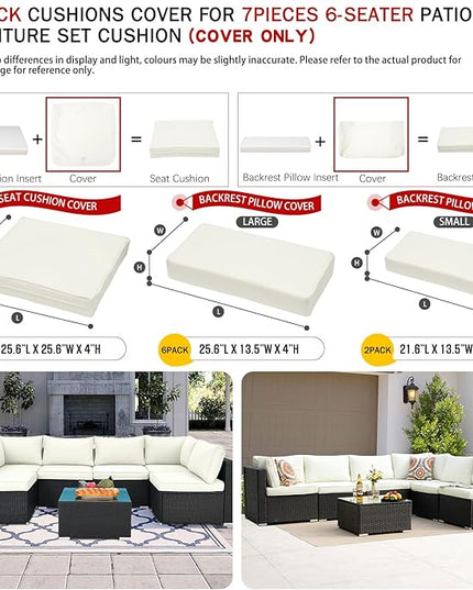 ClawsCover 14Pack Outdoor Patio Seat and Back Cushions Replacement Covers Fit for 7Pieces 6-Seater Wicker Rattan Sectional Couch Chair Furniture Set,Cream-Include Cover Only (Large) - LeafyLoom