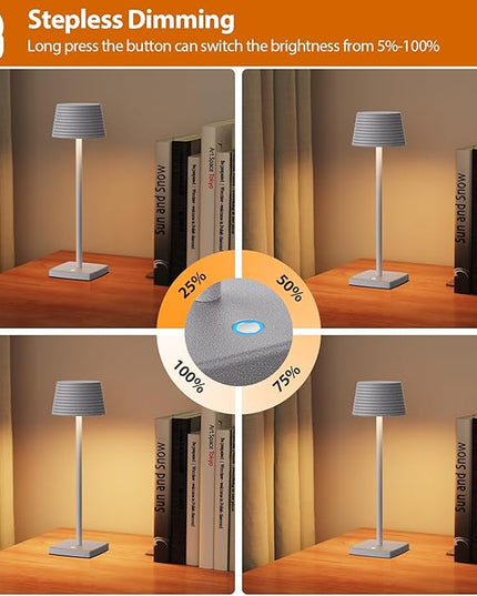 Rechargeable Cordless Table Lamp, Battery 5000mAh Metal Aluminum Housing USB LED Portable Powered Desk Lamp, 3 Levels Brightness Night Light for Restaurants Bars Outdoor (ferrous gray-2pack) - LeafyLoom