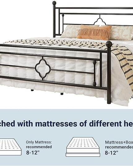 Allewie King Size Metal Platform Bed Frame with Victorian Vintage Headboard and Footboard/Mattress Foundation/Under Bed Storage/No Box Spring Needed/Noise-Free/Easy Assembly, Black - LeafyLoom