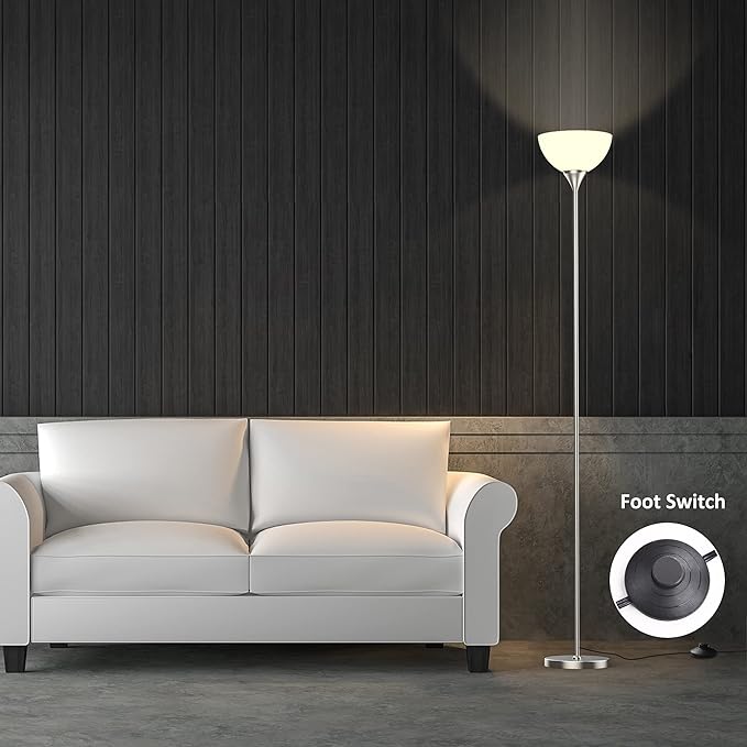 PESRAE Floor Lamp, Remote Control with 4 Color Temperatures, Torchiere Floor lamp for Bedroom, Standing Lamps for Living Room, Bulb Included (Brushed Nickel) - LeafyLoom