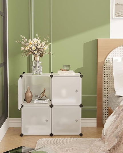 C&AHOME Cube Storage Organizer with Doors, 4-Cube Shelves, Closet Cabinet, DIY Plastic Modular Bookshelf Ideal for Bedroom, Living Room, 24.8" L x 12.4" W x 24.8" H White USHS04W-DOOR - LeafyLoom