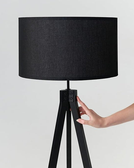 Brightech Eden Tripod LED Floor Lamp – Mid Century Dimmable Modern Light for Contemporary Living Rooms - Tall Free Standing Lamp with Solid Wood Legs for Bedroom, Office - Classic Black - LeafyLoom