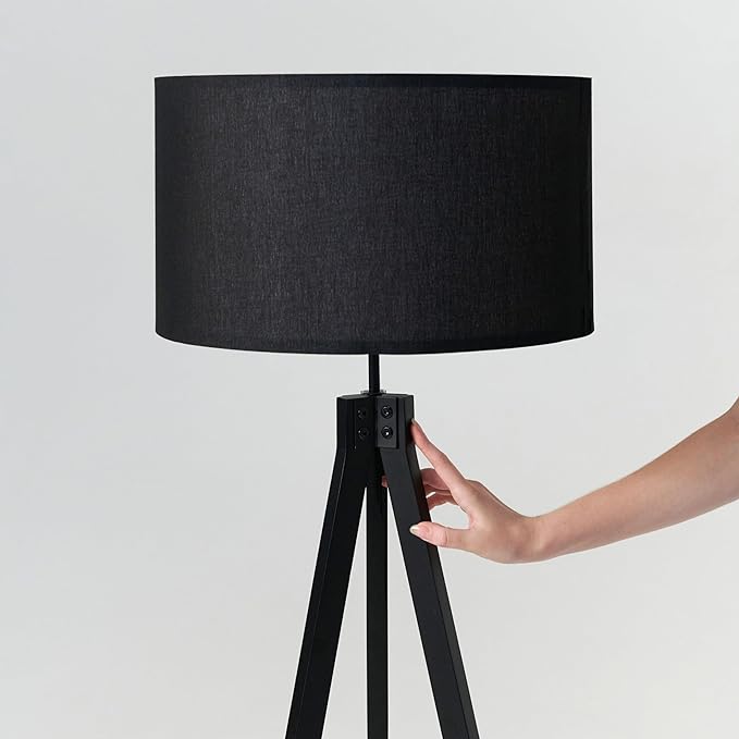 Brightech Eden Tripod LED Floor Lamp – Mid Century Dimmable Modern Light for Contemporary Living Rooms - Tall Free Standing Lamp with Solid Wood Legs for Bedroom, Office - Classic Black - LeafyLoom