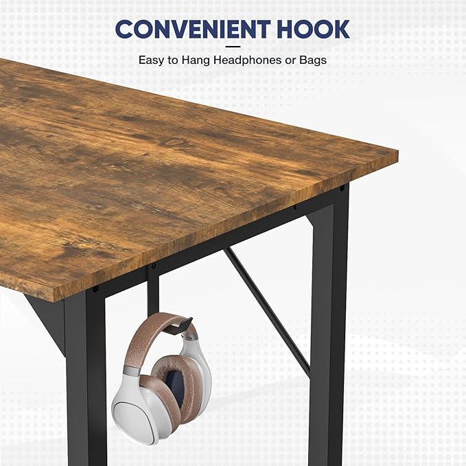 STATESVILLE 32 inch Small Computer Desk Writing Study Work Office Table Modern Simple with Storage Bag and Hook for Home Bedroom, Rustic Brown - LeafyLoom