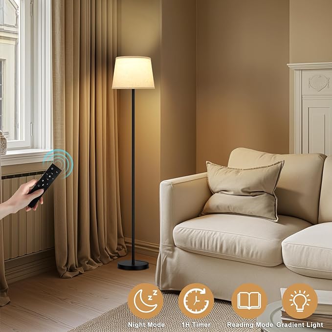 【Upgraded】 Floor Lamps for Living Room, Modern Floor Lamp with Remote Control, Dimmable Colors Temperature Standing Lamp Foot Switch, 9W LED Bulb Tall Lamps for Bedroom Office Kid Room - LeafyLoom