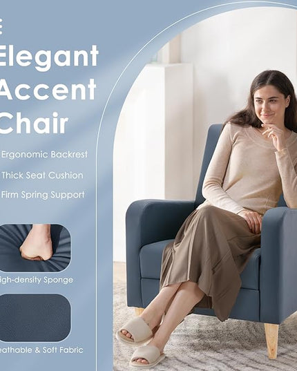 COLAMY Modern Upholstered Accent Chair Armchair with Pillow, PU Leather Reading Living Room Side Chair,Single Sofa with Wood Legs, L-Blue - LeafyLoom